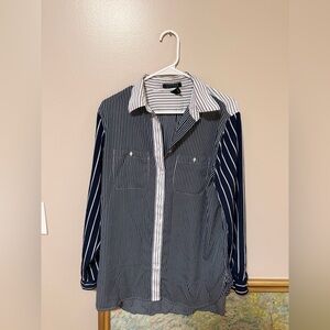 Lauren Ralph Lauren Navy White Striped Button Down Shirt